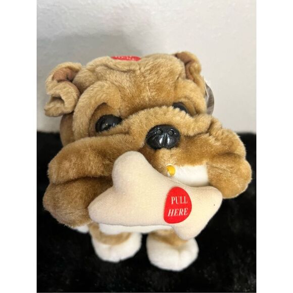 RARE GANZ BRUTUS H5127 Battery Operated WORKS Plush Bulldog Tan White New - Picture 3 of 4
